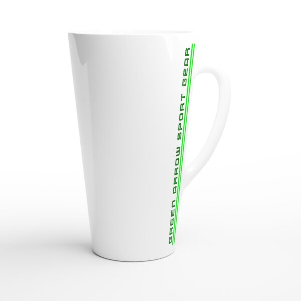 G.A.S.G | Green Arrow Sport Gear: Exclusive Oversized Latte Mug. White Edition. Left View.