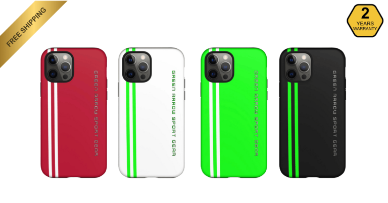 G.A.S.G | Green Arrow Sport Gear: Phone Covers for Apple iPhone. Black Edition | Pure White Edition | Signal Green Edition. Front view.